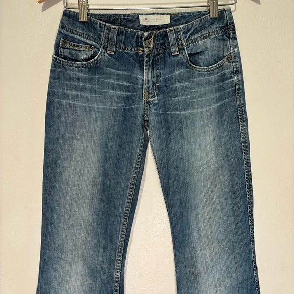 Vintage BKE Harbor Distressed Frayed 100% Cotton Long Flare Jeans Size 25 Y2K - Picture 2 of 12